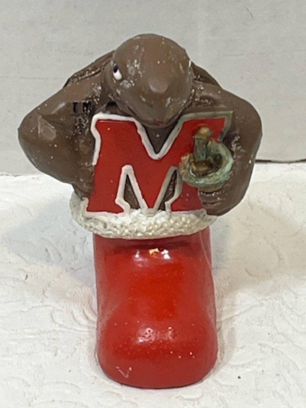 VTG University Of Maryland Mascot Collegiate Christmas Figurine in Red Boot 3"
